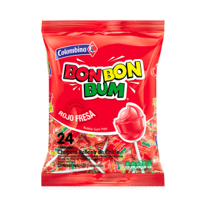 Colombina BonBon Strawberry Candy & Gum Lollipop 24pc